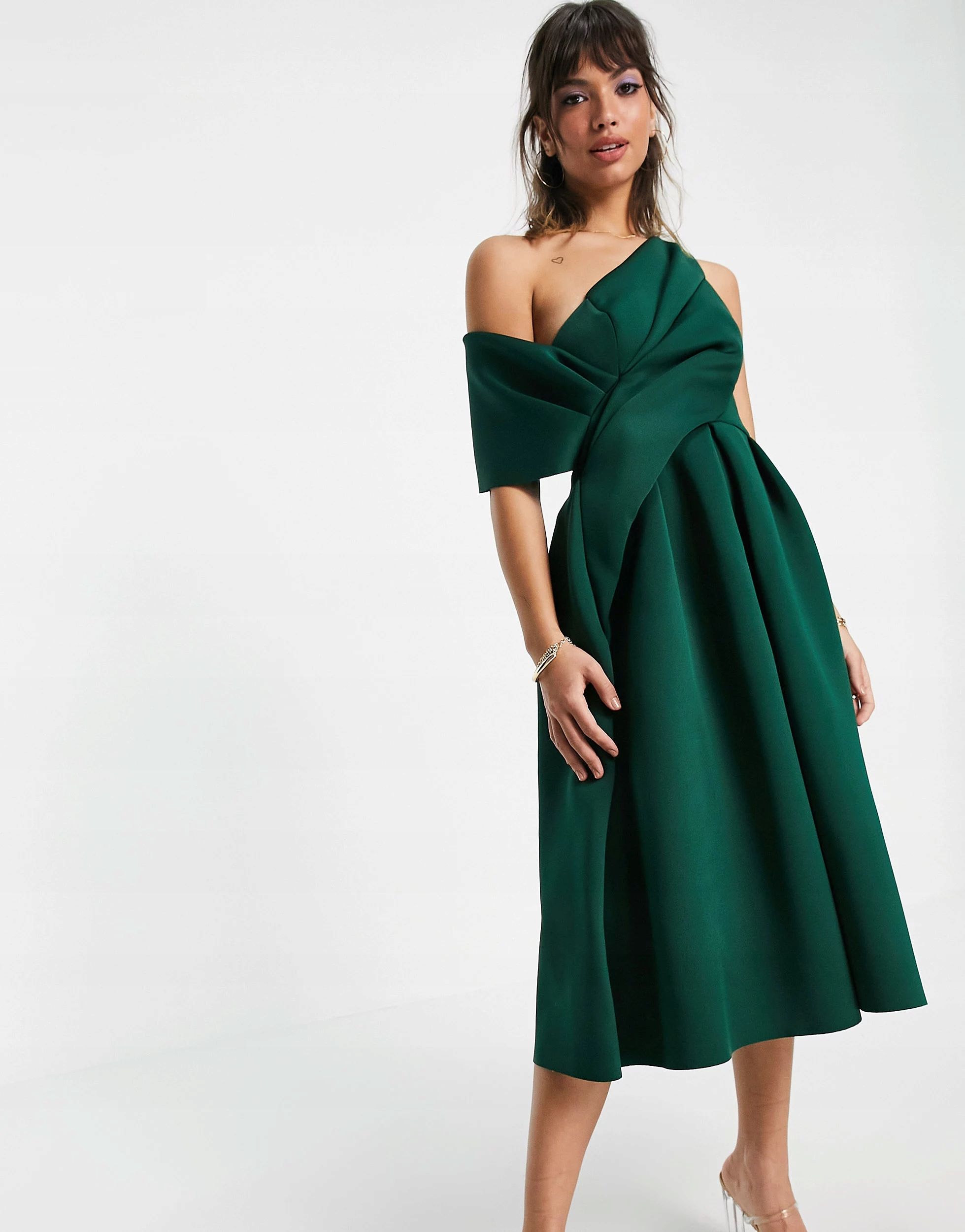 Asos Design 34 Xs Sukienka Rozkloszowana Scuba Forest Green H13139