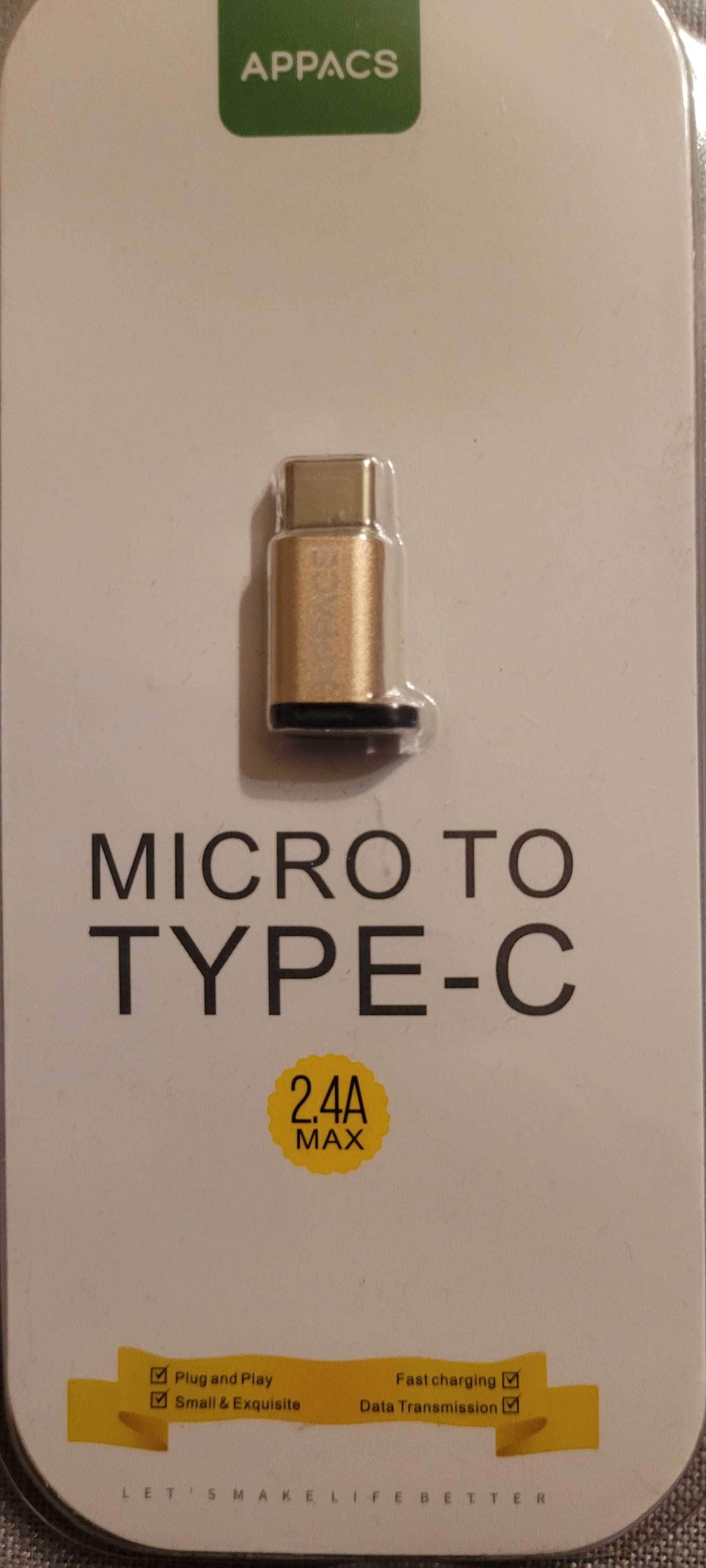 Appacs Adapter Pprzejściówka USB-C TYP-C MICRO USB 2.4A ZŁOTY