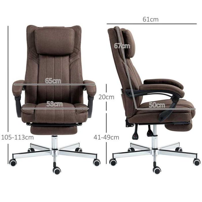 Cadeira de Escritório Ajustável e 6 Pontos de Massagem, Castanho