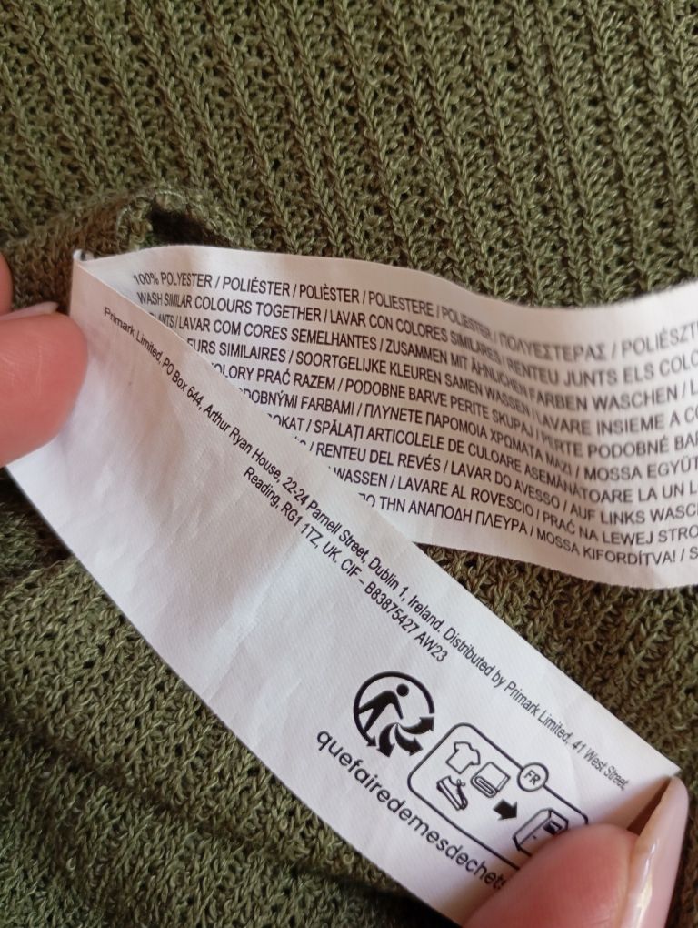 PRIMARK S-M obcisła sukienka midi w prążki khaki typu szydełkowa