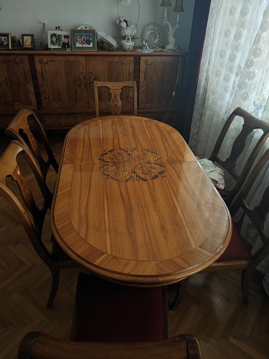 Stół owalny rozsuwany Intarsja lata 70-80