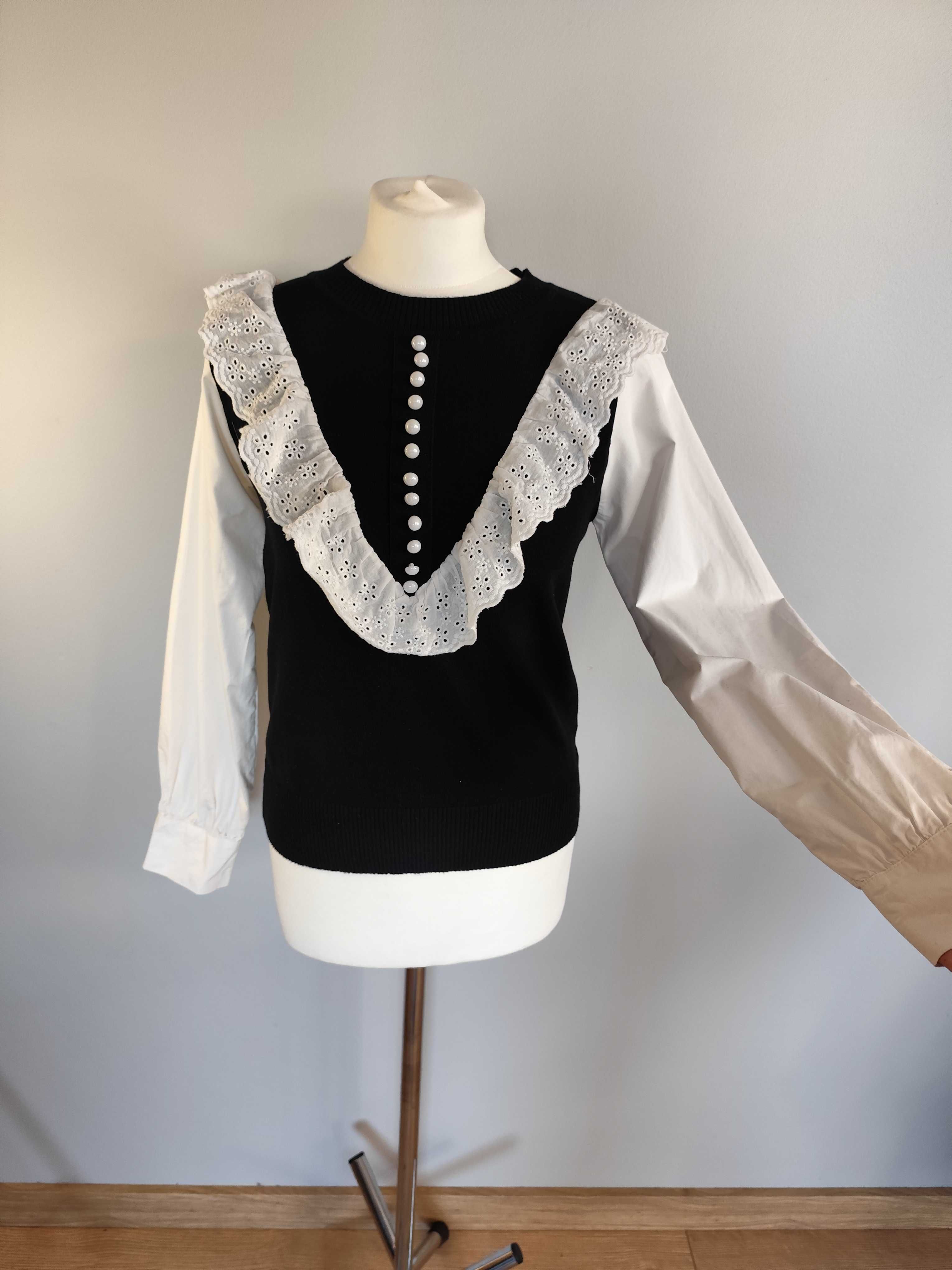 Sweter alternative, rozmiar M, czarny sweterek z białą koszulą