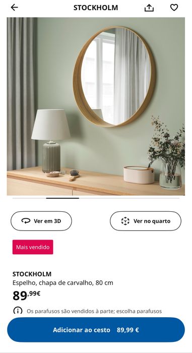 Espelho chapa de carvalho 80 cm Stockholm