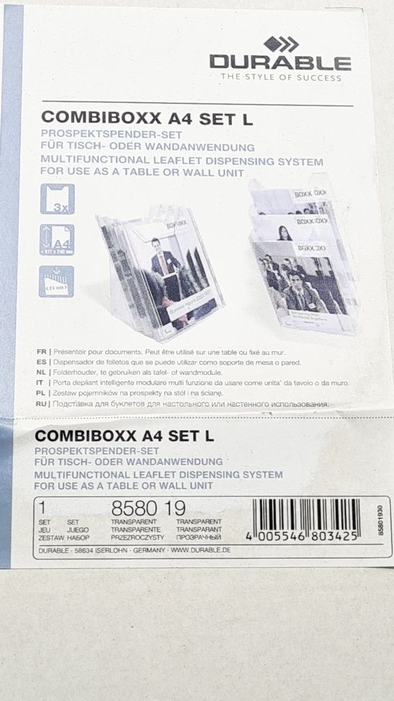 Pojemnik stojak na ulotki  durable 8580 combiboxx A4-3szt.roz L nowe