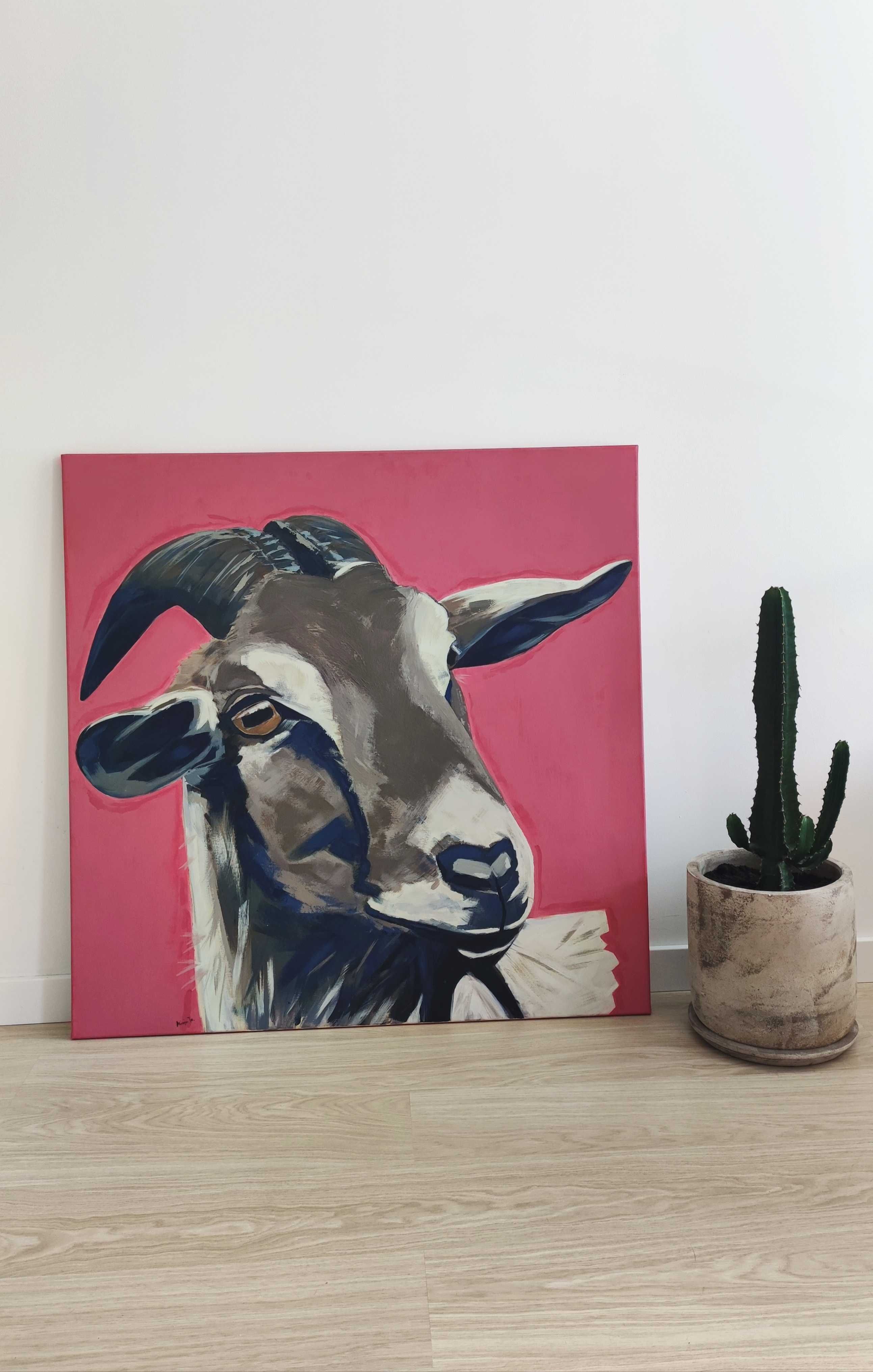 Duży obraz akrylowy, portret kozy 100x100 cm