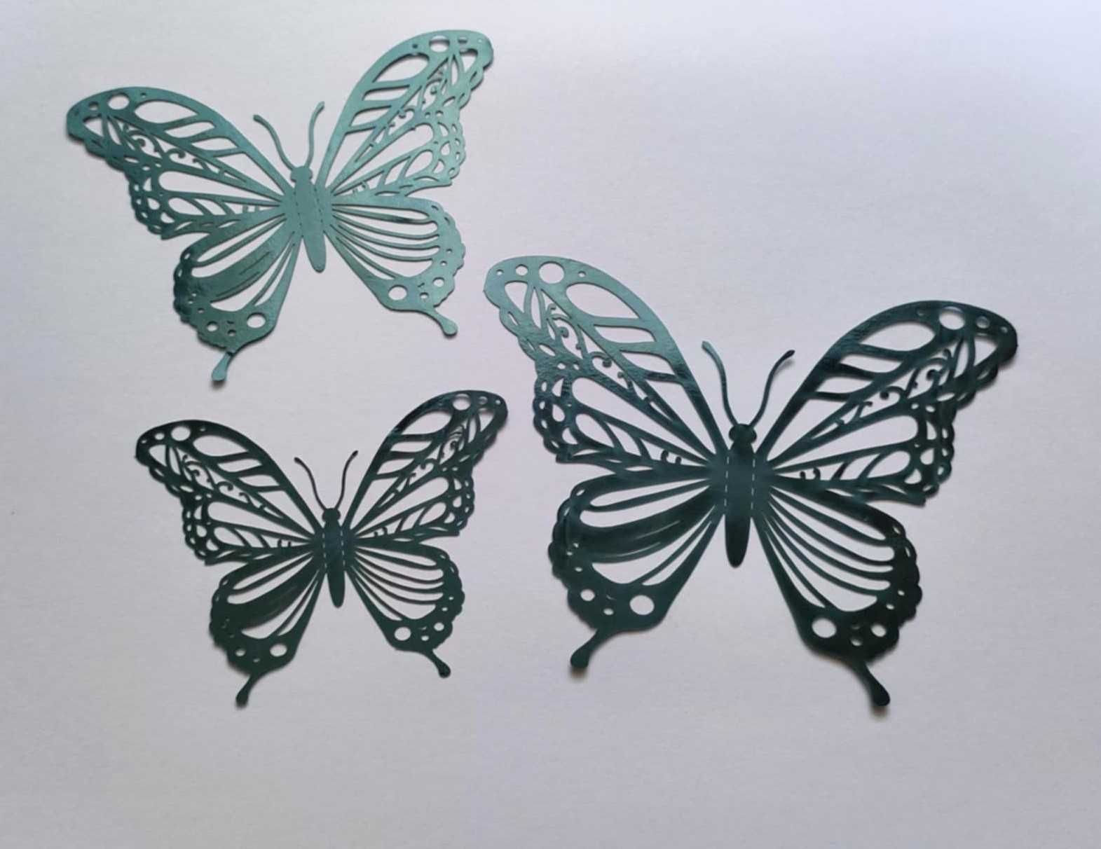Motyle 3D Naklejki na Zielone Zieleń Mieniąca Ażurowe Ogonki 12 szt