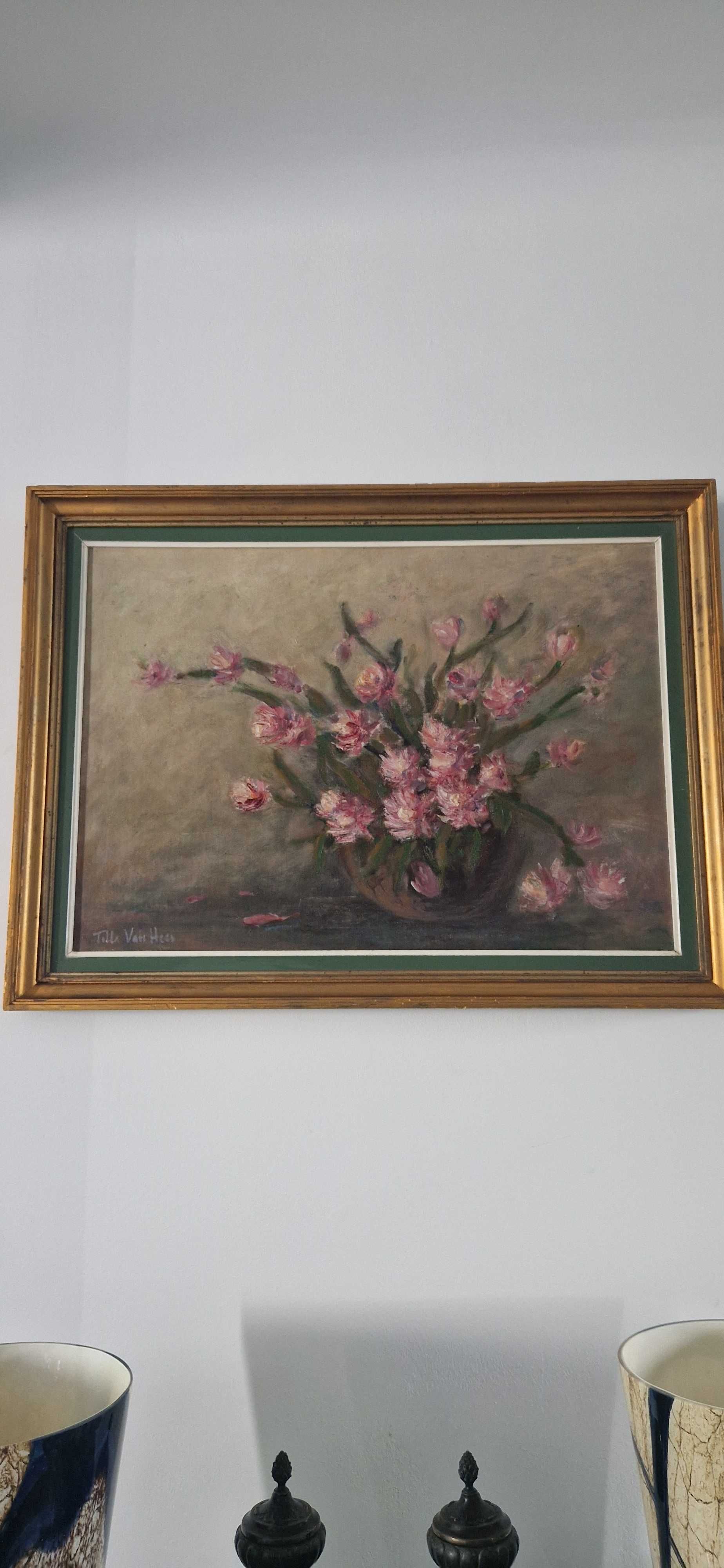 Obraz olej kwiaty w wazonie I pol. XXw. Tilla Van Hees aukcyjny