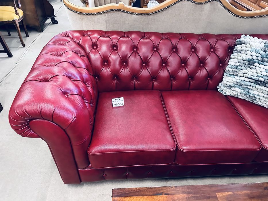 JAK NOWA !! 3 osobowa sofa chesterfield - SKÓRA NATURALNA wiśnia :)