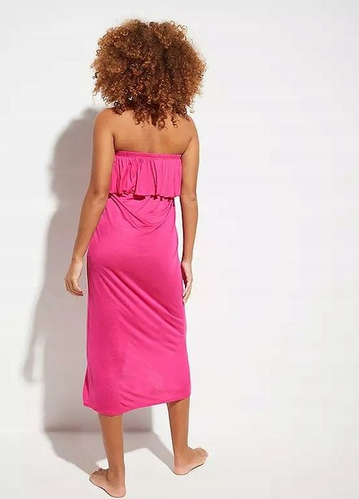 B.P.C sukienka plażowa różowa bandeau z falbanką ^44/46