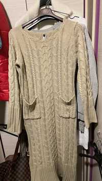 sukienka sweterkowa dluga midi sweter bezowy sweterek swiateczny