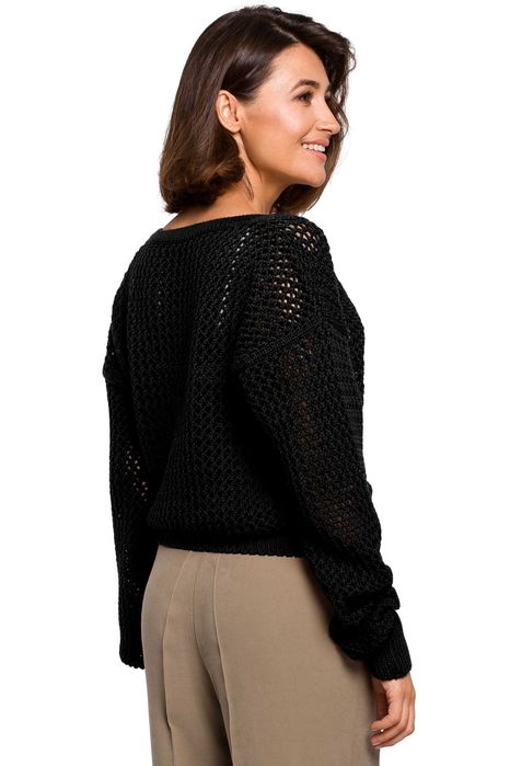 Sweter z dużymi oczkami S219 czarny S/M