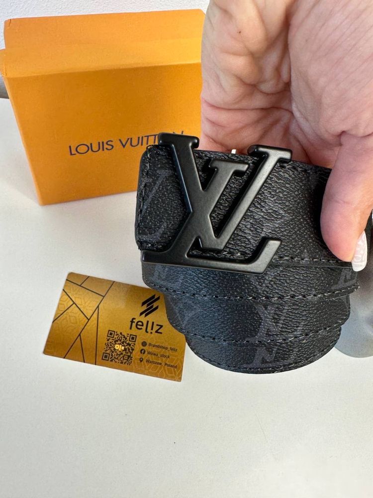 Pasek skórzany w pudełku Louis Vuitton Czarny monogram