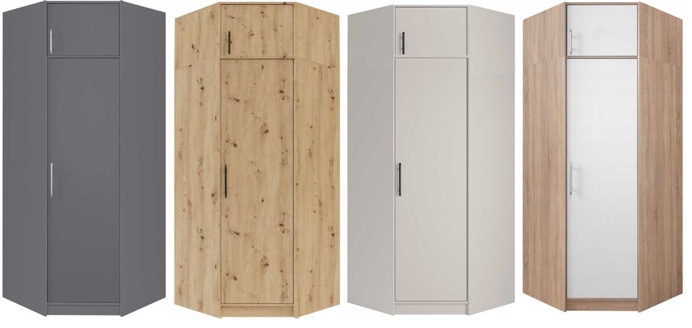 wysoka 230 cm szafa narożna z półkami dąb Kaszmir Antracyt sonoma HIT