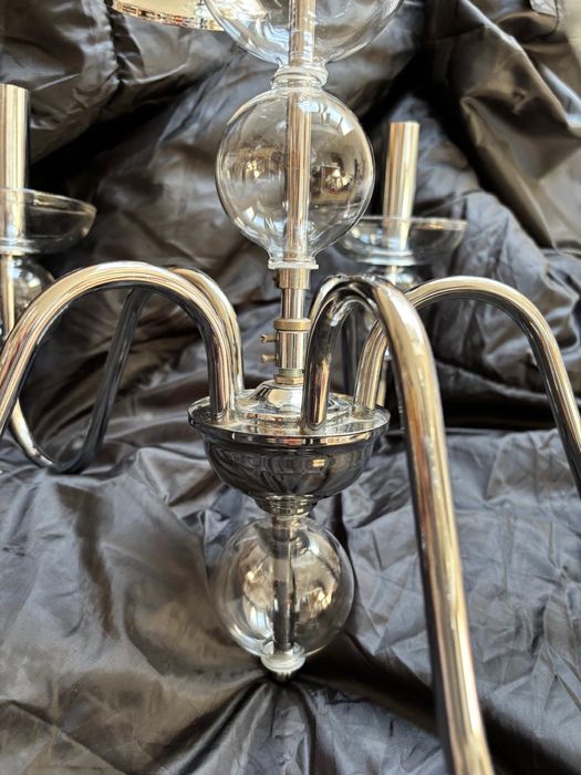 Żyrandol srebrny, pięcioramienny, lampa wisząca