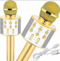Mikrofon KARAOKE Złoty Bezprzewodowy Głośnik Bluetooth USB AUX