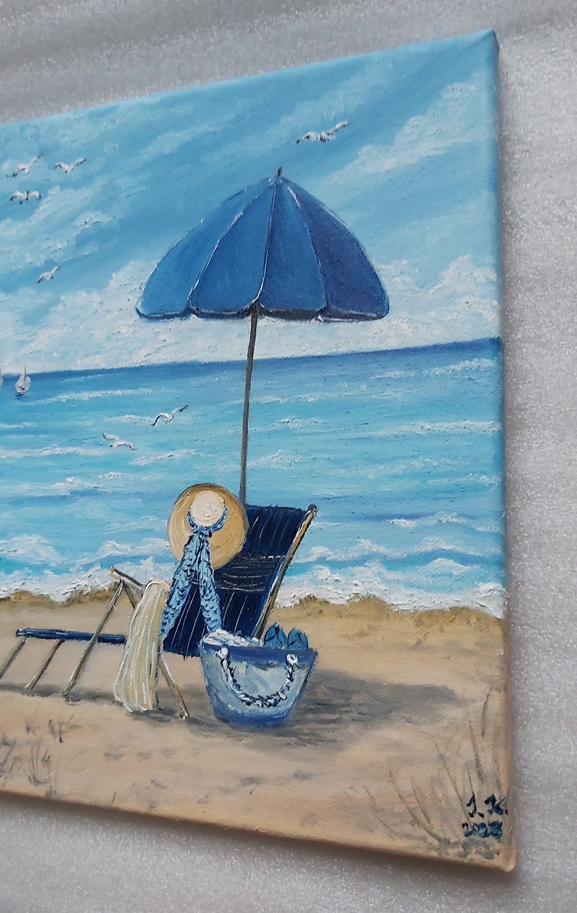 Plaża 30x25cm obraz olejny na płótnie pejzaż morski