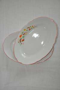 Podłużne retro talerze na przystawki (porcelana Ćmielów)