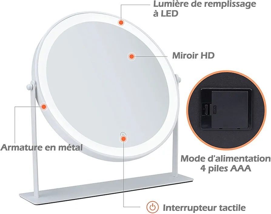 Okrągłe lustro do makijażu toaletki led