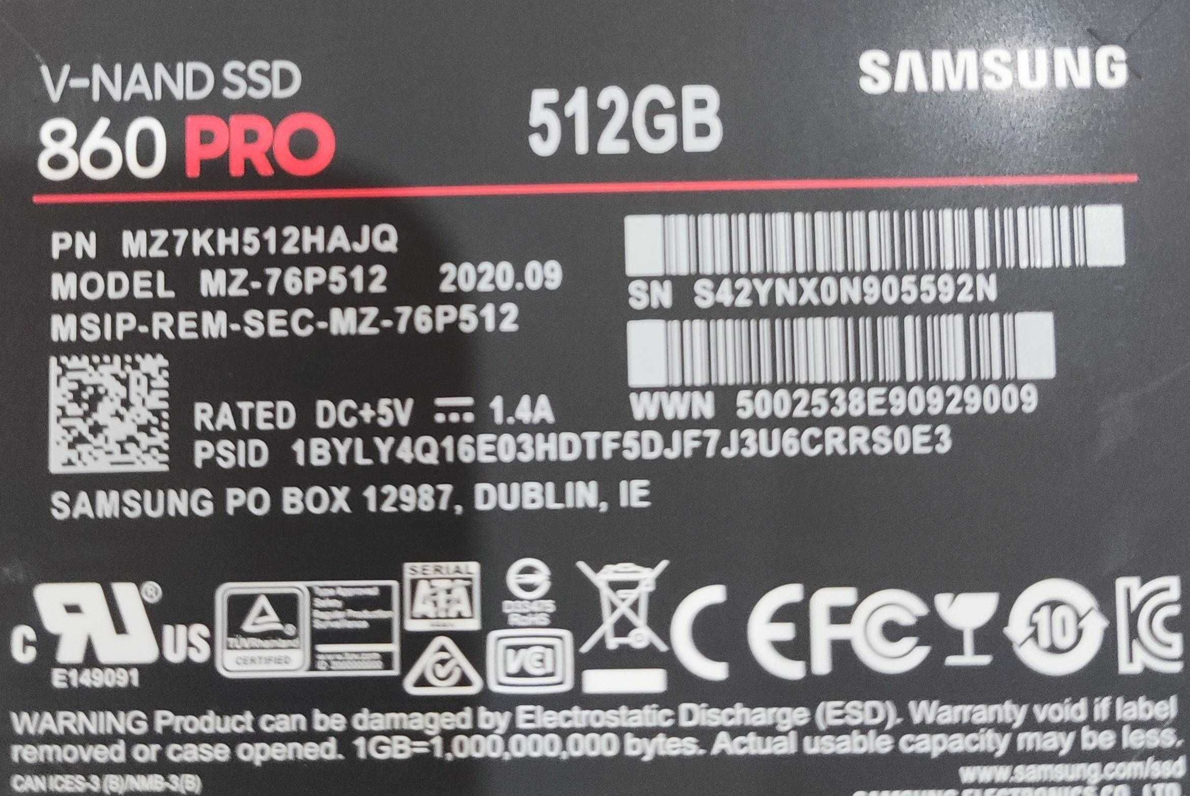 SSD Samsung 860PRO 512 NOVO