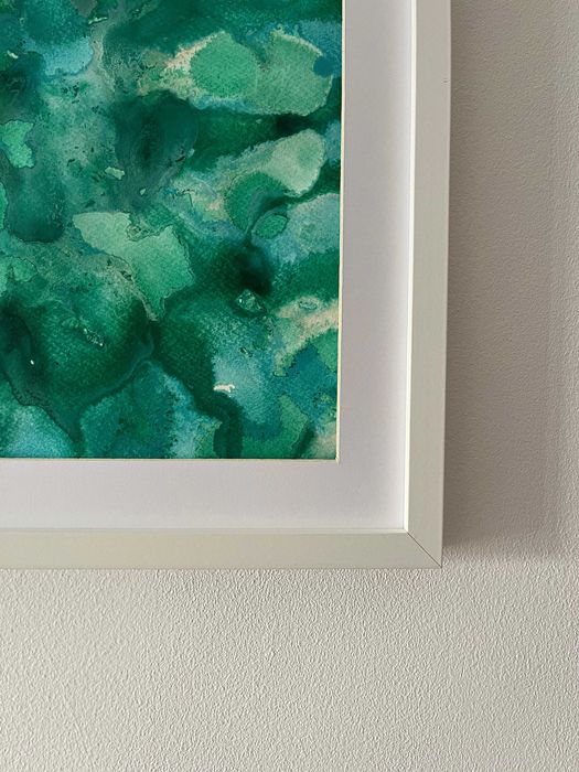 Pintura abstrata em acrílico em tons de verde e azul