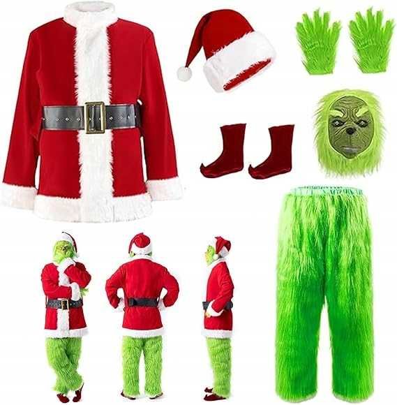 Kostium zielonego potwora Grinch – komplet na święta i cosplay, XL