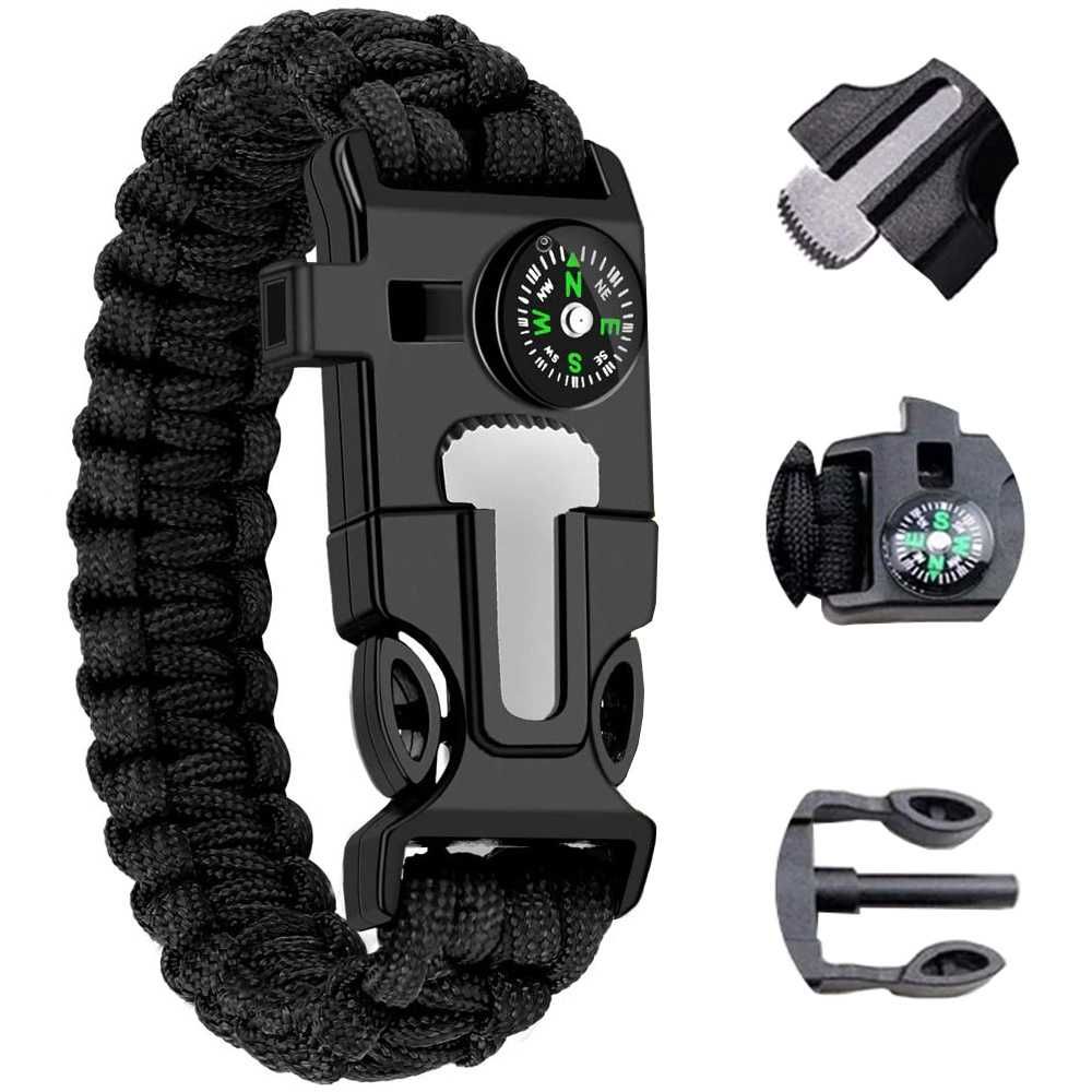 Bransoletka survival  5w1 kompas krzesiwo linka ostrze linka paracord