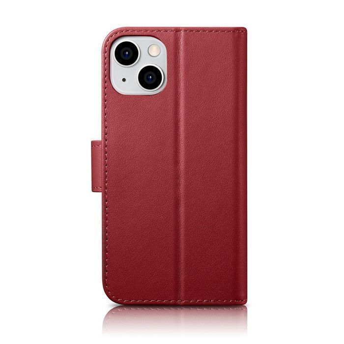 Etui Portfel Skórzane z Klapką do iPhone 14 Plus - Czerwony Anti-RFID