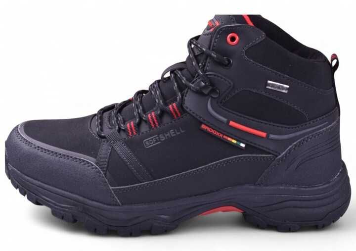 Buty Męskie Zimowe BADOXX SoftShell za kostkę czar/czerw r.44 wys.24h