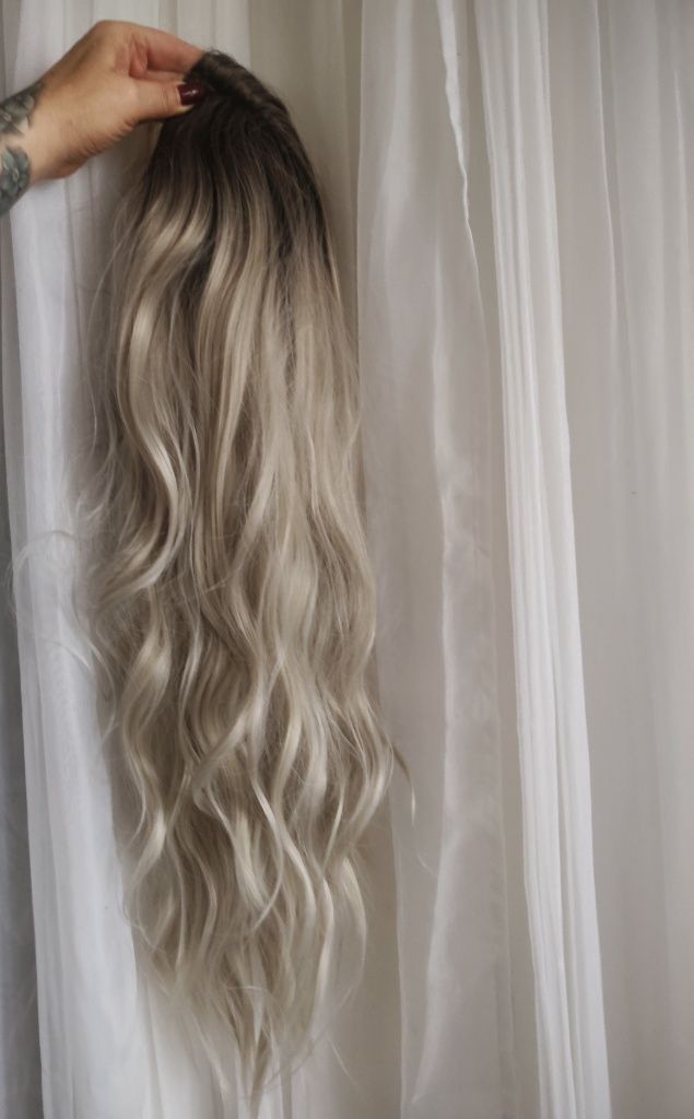 Przedłużanie włosów peruka treska piękne długie włosy blond platyna