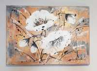 Obraz z białymi kwiatami, akryl, ręcznie