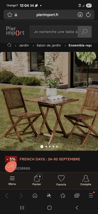 Mesa jardim com 2 cadeiras madeira