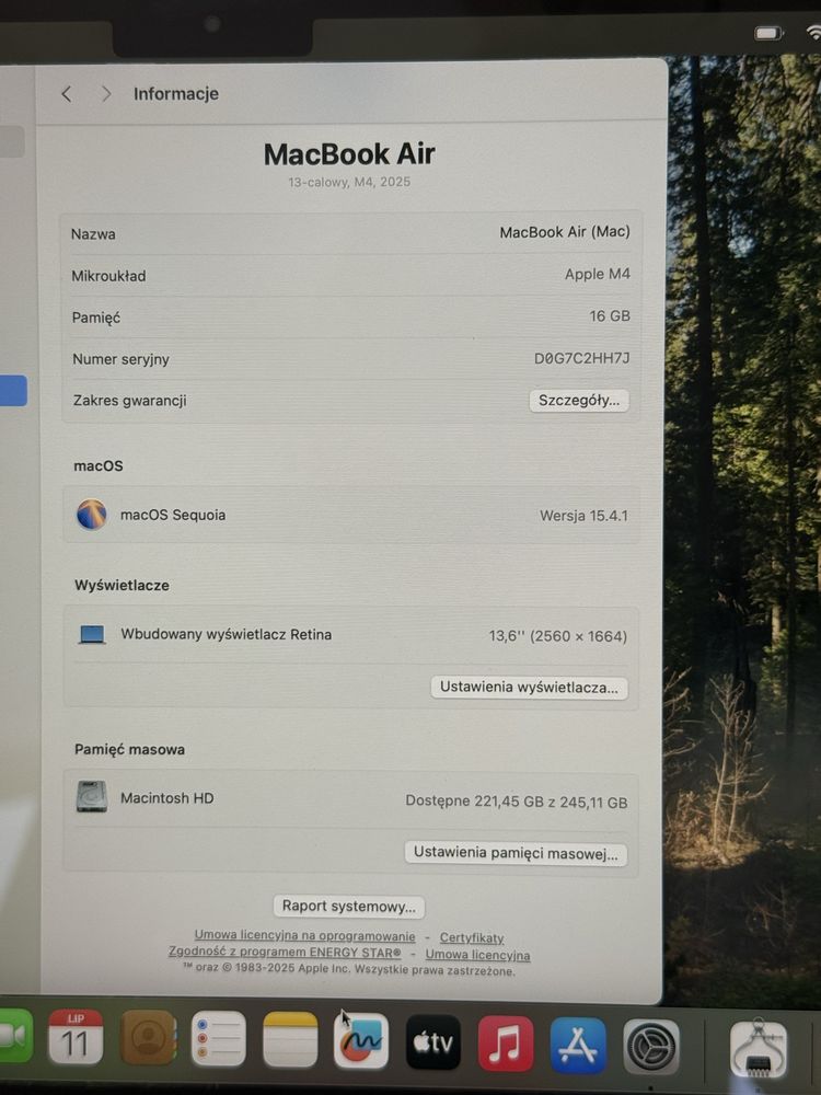 MacBook Air 13” M4 | 16GB RAM | 256GB SSD | Srebrny | Gwarancja