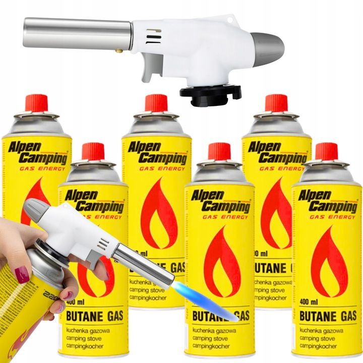 Palnik Gazowy + Kartusze Gaz Nabój Alpen Camping 227g/400ml Zestaw 1+6