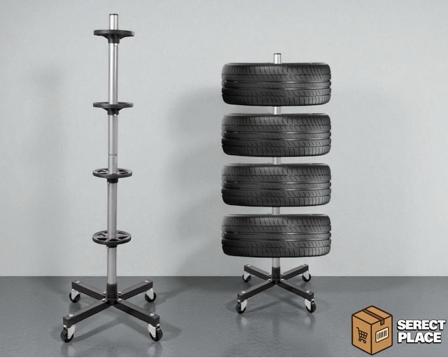 Mobilny stojak na koła Farys z kółkami – wieszak na opony i felgi