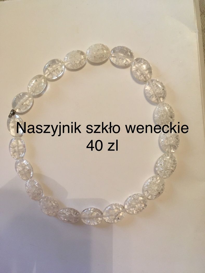 Bialy naszyjnik handmade szkło weneckie