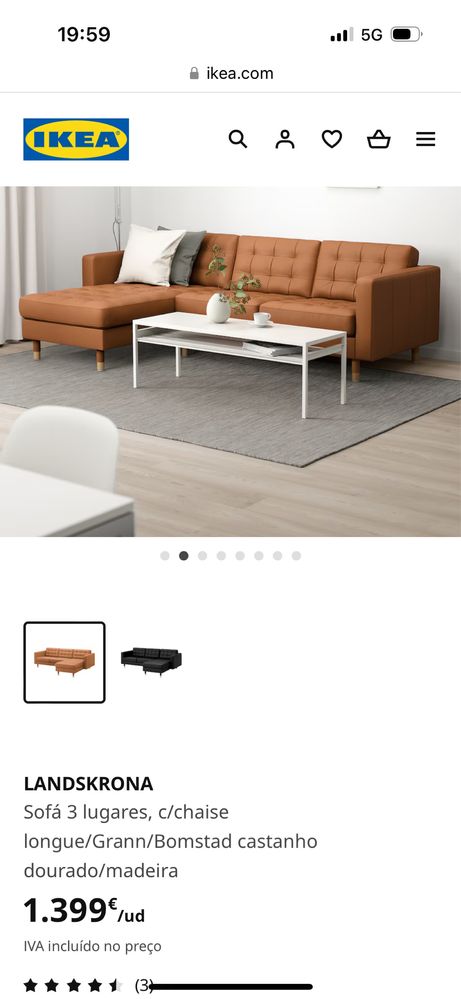 Sofa IKEA | LANDSKRONA | 3 lugares e chaise longue