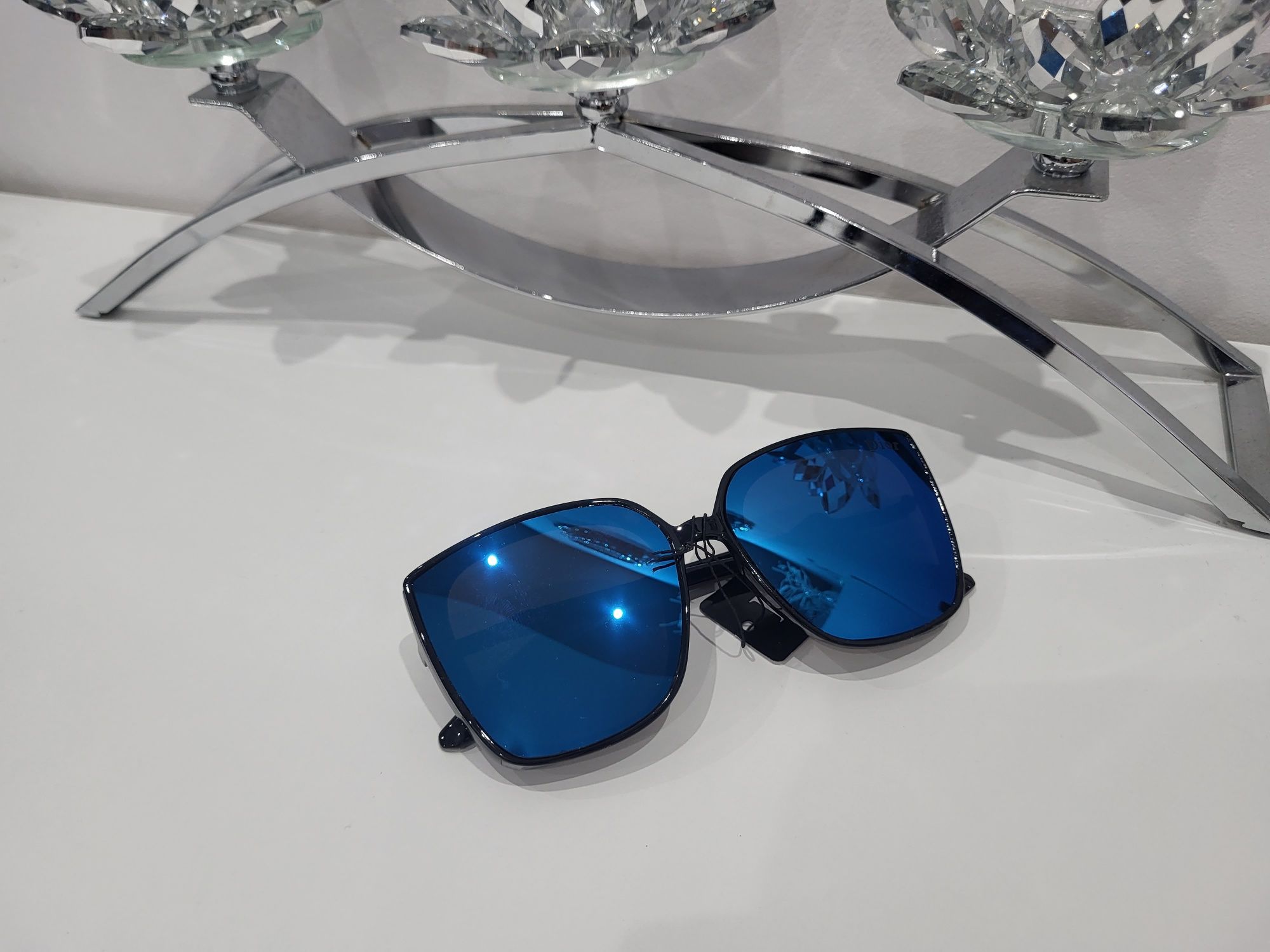 Okulary lustrzanki Nowe niebieskie dior czarne