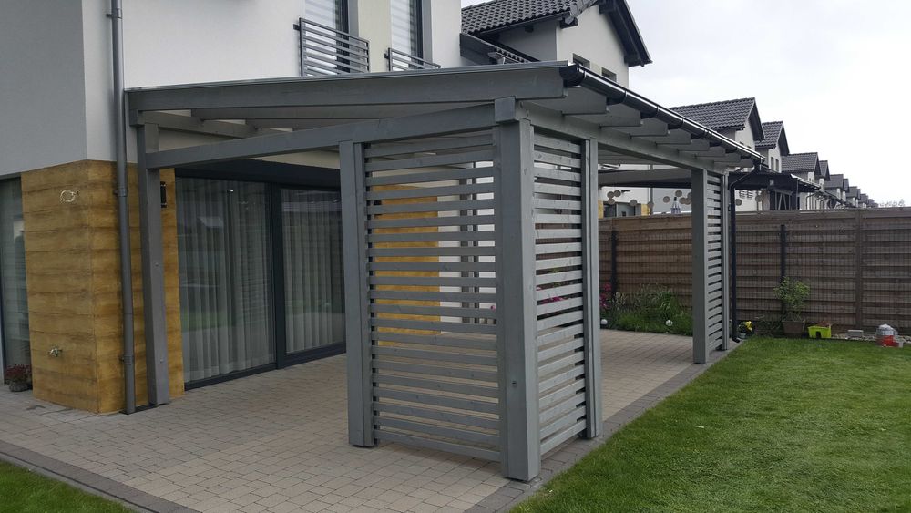 Zadaszenie tarasu, wiata postojowa, konstrukcja drewniana, pergola