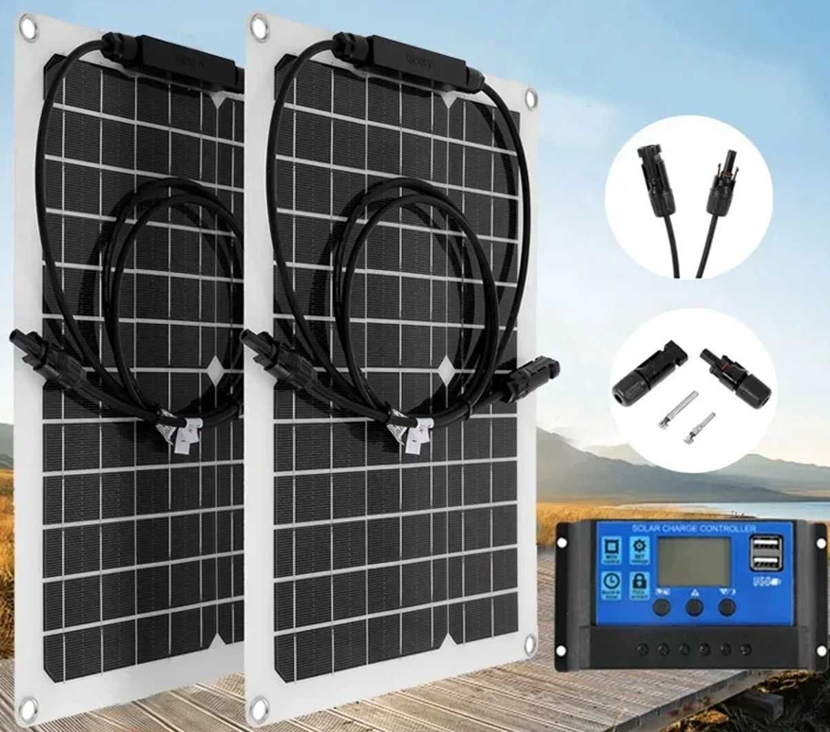 Гибкая солнечная панель 30-600 Вт с контроллером 10A-100A, двойной USB