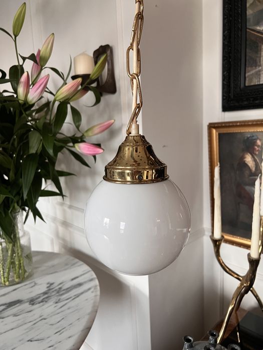 Lampa wisząca kula art Deco mosiądz mosiężna vintage kulisty klosz