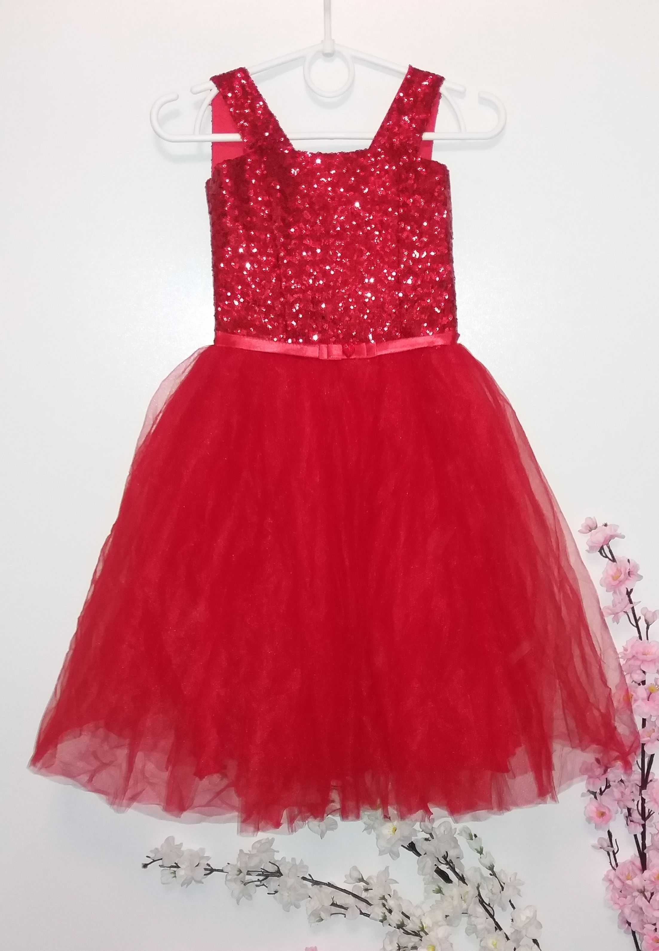 Красное нарядное детское платье на девочку 5-8 лет, с корсетом