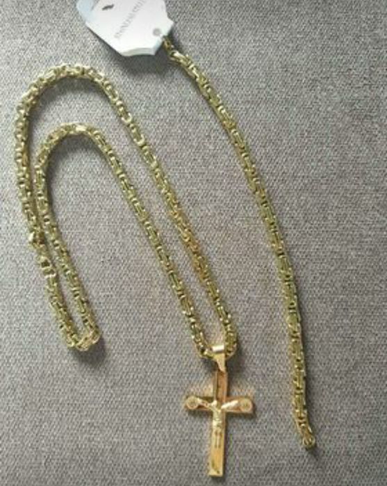 Komplet męski łańcuszek bransoletka I krzyż stal 60 cm stal