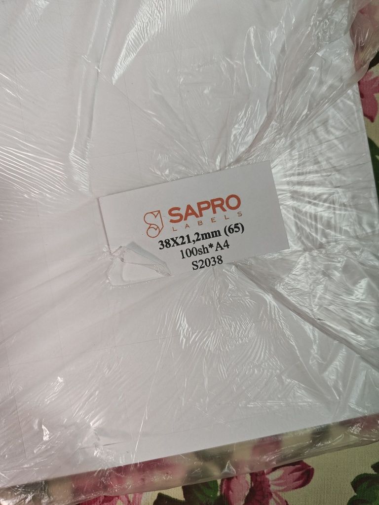 Стикер наклейка SAPRO Labels А4 38х21,2 мм 100 листов 65 наклейок