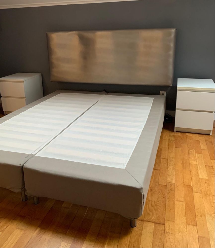 Conjunto sommier, cabeceira cama, mesas cabeceira