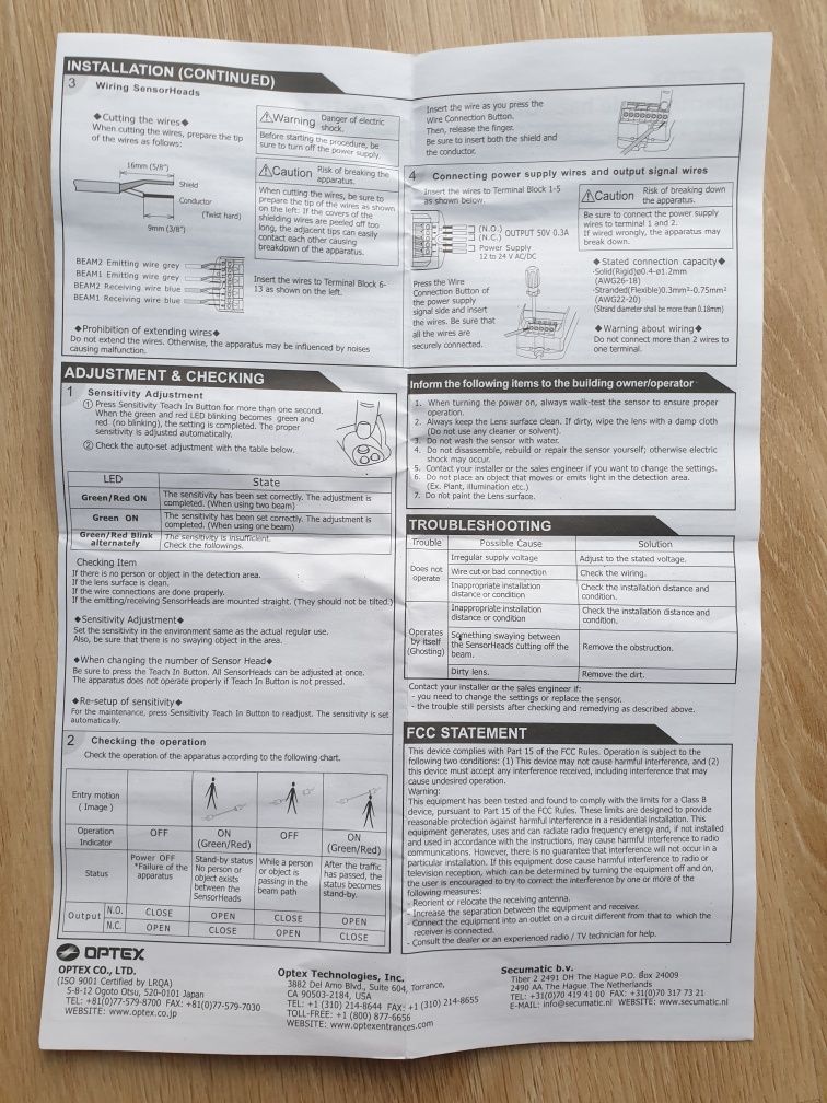 Sprzedam OPTEX Beam Switch OS-12C (HT0.1) system czujnik bezpieczeństw