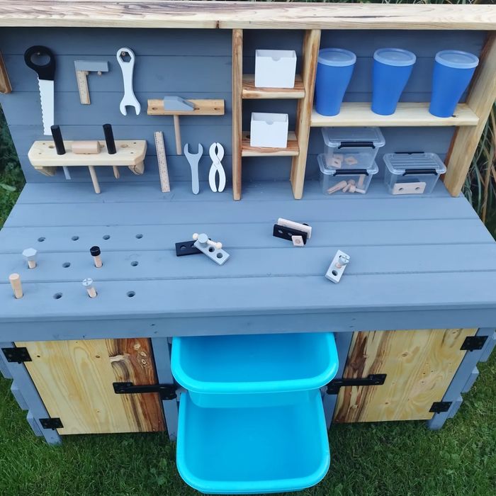 Stół warsztatowy drewniany plac zabaw dla dzieci