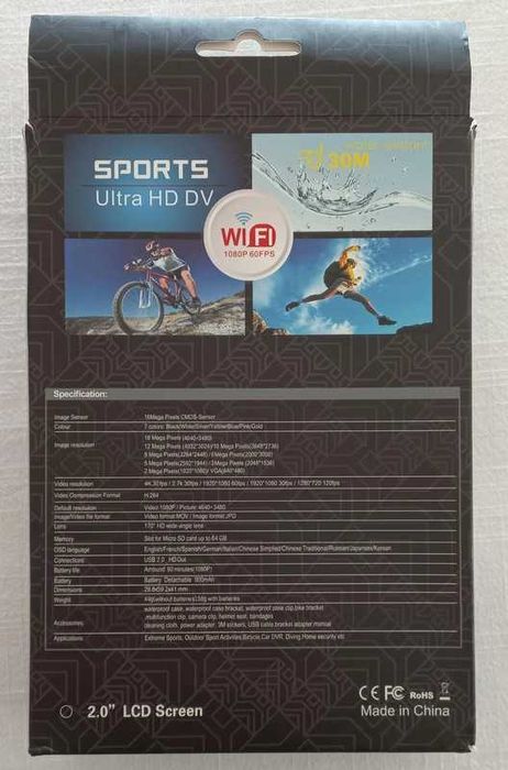 Câmara 4K Sports Wi-Fi Ultra HD DV