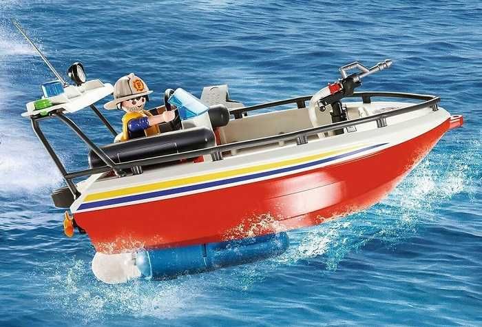 Novo Playmobil Resgate barco com Motor,  carro e helicóptero