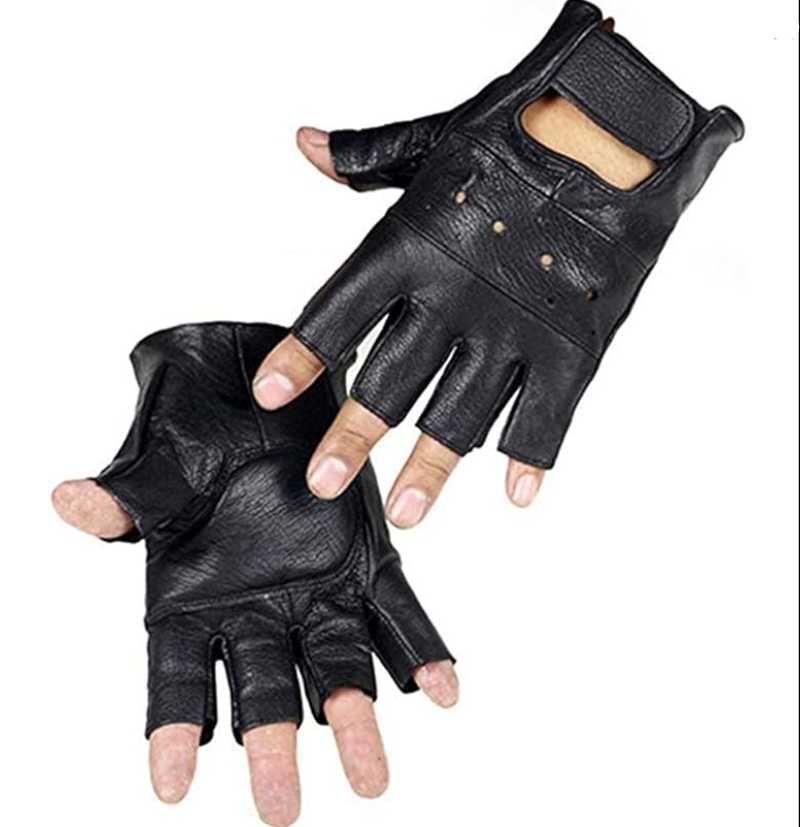 Skórzane rękawiczki bez palców z prawdziwej skóry na rower motocykl