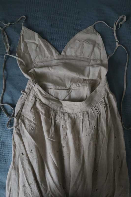 Lniana sukienka beżowa haftowana Zara XS/34